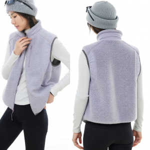 Purple Wind Chime Quilted Faux Sherpa Stand-up Collar Sleeveless Jacket