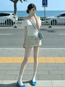 SUHUIQIAN | White Off-shoulder Top and Mini Skirt Set