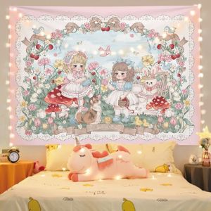 VIKAMA Thú Cưng Dễ Thương Hoạt Hình Vườn Nấm Cô Gái Lolita Tấm Thảm Ấm Áp Polyester Không Dệt Treo Tường Để Trang Trí Phòng