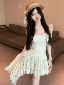 GUZILIAN | Summer Thai Style Womens Off-Shoulder Ruffle Hem Camisole Top Korean Version Slim Fit Online Exclusive Regular Thickness