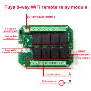 Tuya รีเลย์8ทางโมดูลสวิตซ์ 8ช่อง DC 7-27V สวิตช์ควบคุมระยะไกลบ้านอัจฉริยะไร้สาย Wifi/zbee พร้อม RF 433MHZ Tuya 4G AC85-250V DC7-27V สนับสนุนจุดล็อคตัวเองการควบคุมมอเตอร์ควบคุมอุปกรณ์อัจฉริยะประตูไฟฟ้าแบบทำมือ