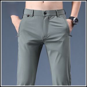 ROMON | Lormen Ice Silk Mens Summer Thin Loose Straight Business Suit Pants Quick Dry Sports Casual Long Trousers Fashionable City Style