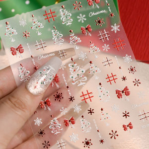 1Pcs 2025 New Christmas Tree Bow Nail Stickers 5D Colorful Dot Xmas Pine Snowflake Grid Nail Decals Winter New Year Nails Slider