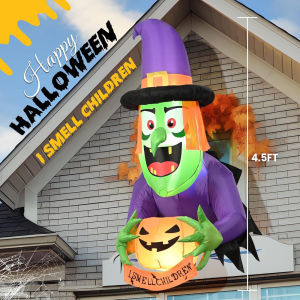 New 4 Ft Halloween Witch Inflatables Decorations Build-in LED Halloween Decorations Party Indoor Outside Yard Garden Lawn