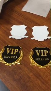 Miếng dán logo kim loại chữ VIP MOTOR bông lúa - trang trí ô tô xe máy