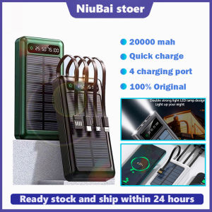 Solar power bank 50000mAh built 4 cables and LED display power bank Support Type-C Micro usb Iphone fast charging powerbank