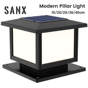 SANX Solar Pillar Light Outdoor 2-Color Outdoor Pillar Light IP67 Waterproof Outdoor Gate Light Solar Automatic Sensor Solar Light Outdoor Lighting Balcony Fence Entrance Door Solar Bollard Light Pathway Landscape Lawn Post Lamps