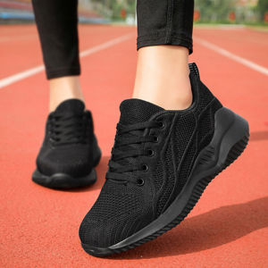 Womens Casual Running Shoes Breathable Mesh Lightweight Travel Soft Bottom Sports Footwear Black Comfortable Flat Heel