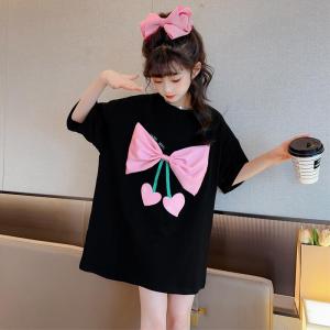 Sweet Stylish Loose Short Sleeve T-Shirt for Girls Mid-Large Children Summer New Style Fashionable Korean Version Cotton Dress