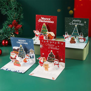 3D Santa Greeting Cards Merry Christmas Best Wishes Card Xmas Gift for New Year Blessing Pop UP Thank You Postcard Christmas Decoration