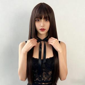 Korean princess cut chemical fiber long straight hair Qi bangs full head cover source
