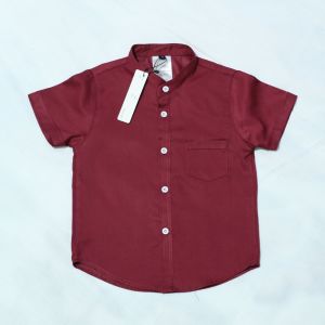 hem anak lengan pendek kemeja anak laki laki warna marun