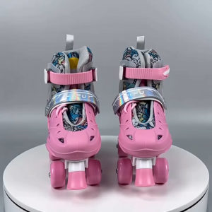Yowxii Kids Cartoon Quad Roller Skates for Boys & Girls Double Row 4-Wheel Skating Shoes with PVC Wheels Pink/Mint