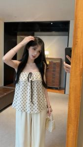 GUZILIAN | Stylish Slimming Dots Ruffle Hem Summer Top