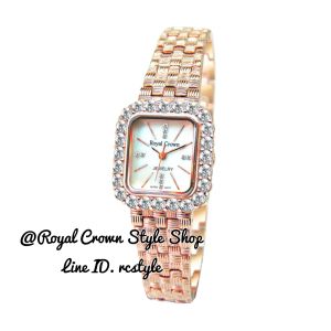 นาฬิกาผู้หญิง Royal Crown ( แท้100%) นาฬิกาประดับเพชรมีสีเงินทอง&โรสโกลด์หน้าปัดมุกสวยหรูระบบถ่านกันน้ำจัดส่งพร้อมกล่องครบมีบัตรับประกัน1ปี