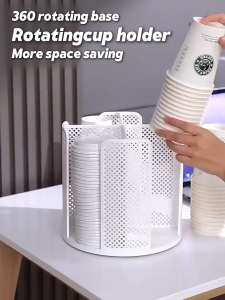 360° Rotation Disposable Cup and Lid Holder Paper Coffee Cup Dispenser Storage Rack Organizer