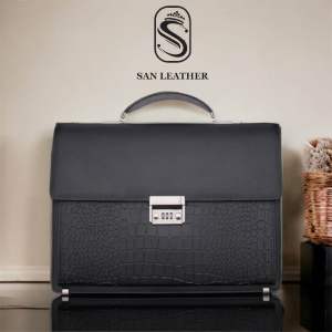 Cặp Nam Da Vân Khóa Số Cao Cấp San Leather 9805.Túi Xách Da Công Cao Cấp.