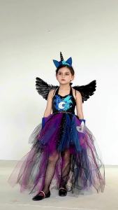 Ali9Disguise Twilight Sparkle Princess Luna Cosplay Costume Girls Unicorn Fancy Tutu Dress with Wing Headband Halloween Clothes