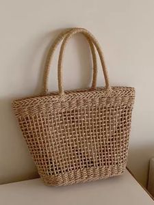 South Korea Ins Beach Straw Bag Womens 2024 Summer Large Capacity Rattan Weave Bag Tote Bag Casual Shoulder Woven Bag