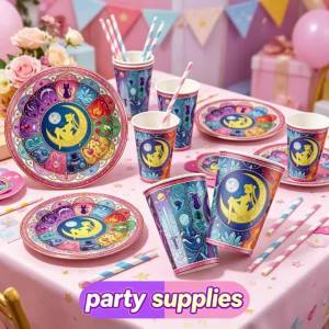 Bộ Đồ Dùng Tiệc Sinh Nhật Sailor Moon - Ly Giấy Đĩa Giấy Ống Hút Bóng Bay Latex Nhãn Dán Trâm Cài Cờ Nhỏ Đồ Trang Trí Bánh Kem