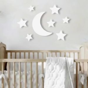8 Cái/bộ Gỗ Trắng Mặt Trăng & Ngôi Sao Trang Trí Treo Tường Ins Bộ Sưu Tập Mầm Non Phòng Chơi Ký Hiệu Bohemian Tường Nhà ArtCelestial Chủ Đề