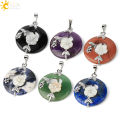 CSJA Natural Stones Pendant for Necklace Round Flower Leaf Amethysts Rose Quartz Rock Crystal Healing Tiger Eye Jewelry G384. 