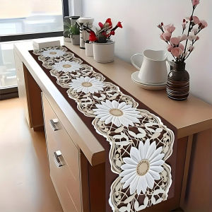 Lace Pattern Linen Table Runner Washable & Durable Table Runner Festive Party Coffee & Dining Table Decor