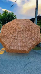 Outdoor Patio Umbrella Straw Umbrell 71 Inch Straw Parasol with Stand for Garden Pool & Beach 8 ribs
