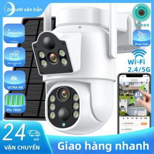 Camera Ngoài Trời WIFI Năng Lượng Mặt Trời 8MP Tích Hợp Pin Tầm Nhìn Ban Đêm Màu Sắc 4K Phát Hiện Chuyển Động PIR Camera Giám Sát Video IP Dạng Dome