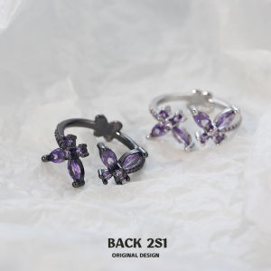 Elegant Butterfly Design Micro-Paved Purple Zircon Ring Adjustable Open Style for Women High-Value Fashionable Jewelry