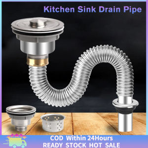 [Fast Delivery] Kitchen Sink Drain Pipe Stainless Steel Washing Basin Sink Drain Pipe Extended Silver