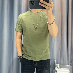 Summer 2025 Mens Cotton Linen Solid Color Short Sleeve T-Shirt Ice Sensation Thin Breathable round Neck Half Sleeve Body Shirt