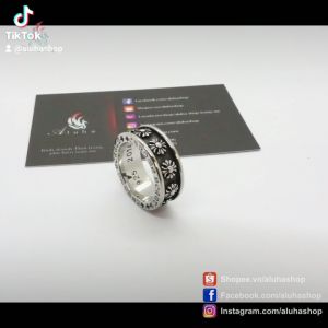 Nhẫn Titan không rỉ Chrome Heart tinh xảo họa tiết hoa retro bản 2006 và 2014 - R077 - Aluha