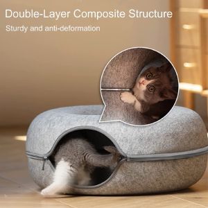 Donut Cat Tunnel Felt Four Seasons Available Cat Nest Kitten Training House Interactive Play Toy Cat Bed Dual Use Indoor