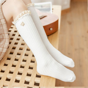 Spring & Fall Thin Girl Pure Cotton High Length Knee Socks Socks Pile Style Calf Socks Knee Socks Kids Princess Lace Western Style