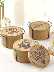 Cork Cup Mat Tea Mat Fashion Wind Retro Print Oven Mitts Non-Slip Absorbent Mat Cocktail Special Coffee Cup Mat