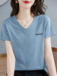 Áo Thun Cotton Tay Ngắn Cổ Chữ V in Họa Tiết Thời Trang Mùa Hè Cho Nữ Áo Thun Rộng Rãi Thoải Mái Mặc Đi Làm