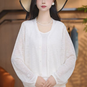 Shalldoer | Blue Thin Summer New Korean Style Lazy Loose Knitted Cardigan Women Outerwear Open Cardigan Breathable Long Sleeve V-Neck Shirt