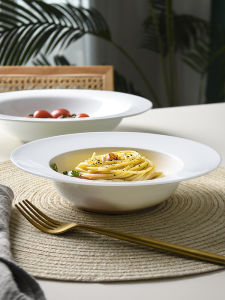 Rongmei Home Use Deep Dish Grass Hat Plate Bone China Western Style Soup Plate Nordic Pasta Plate High End Sensation