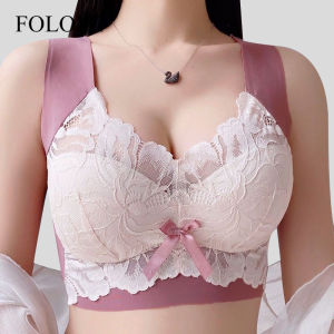 Folomi【L-6L】Womens Plus Size Bras Seamless Lace Vest Push Up Bralette Wireless Latex Fitness Sleeping Lingerie