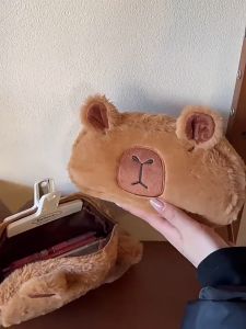 Bóp viết Capybara phủ lông mềm mịn đáng yêu Túi đựng đồ trang điểm họa tiết chuột lang dễ thương _ TingTing