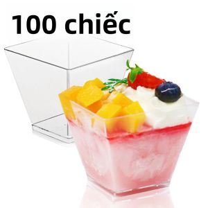 50/100 Chiếc Cốc Nhựa Trong Suốt Hình Thang Dùng Một Lần Cho Tiệc Ăn Thử Sốt Thạch Hộp Đựng Thực Phẩm Nhà Bếp