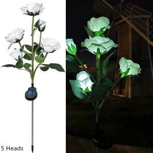 5Head Solar Lights Outdoor Decorative Solar Garden Lights Rose Flower Lawn Lamp for Yard Patio Garden Decor Flowers