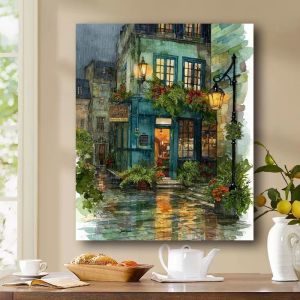 KAYOU | Painting By Numbers on Canvas Kit for Adults Rainy Night Flower Shop Drawing Acrylic Paint Oil Picture of Coloring By Numbers