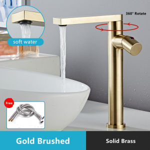 Bathroom Basin Sink Tap Kitchen Faucet Gold Brushed Solid Brass Rotatable Waterfall Faucet Hot Cold Water Mixer Soft Water Outlet