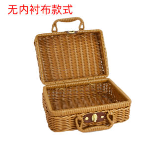 Retro Wicker Basket Handbag Picnic Storage Box Outdoor Photography Props Country Style Organizing Bin Handmade Grass Material