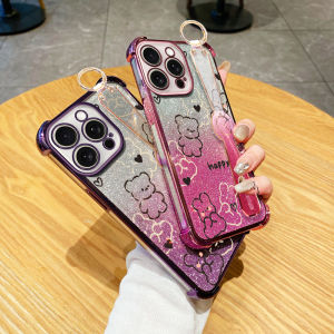 YBD Anti Fall Glitter Wristband Phone Case for Honor X9C Smart X9A X9B X40 X60 Pro X40 Magic 5 Lite Cute Group Teddy Bear Pattern