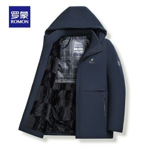 ROMON | Lomond Mens Fleece Lined Hooded Jacket Spring Autumn New Style Mid aged Dad Clothes Windproof Outdoor Cotton Jacket Coat