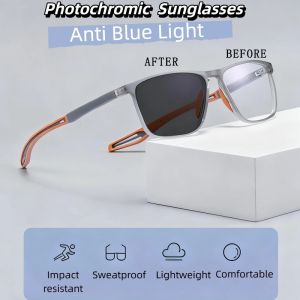 Square Frame Photochromic Outdoor Sports Sunglasses Anti Radiation Blue Light Blocking Eyeglasses Women Men Light Eyewears