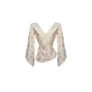 Girls Coconut【Theme Series】Cotton Story Light Yellow Print Kimono Top with Light Yellow Suspenders Cake Skirt Fashion Set